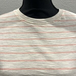 Men’s pink and white striped shirt lightweight, and great  color  preppy